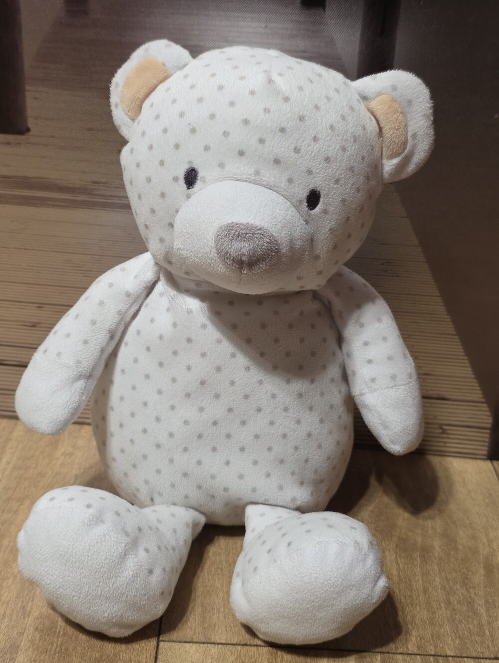 The Manhattan Toy Teddy Bear White Gray Polka Dots Plush Lovey Toy 13" 2016